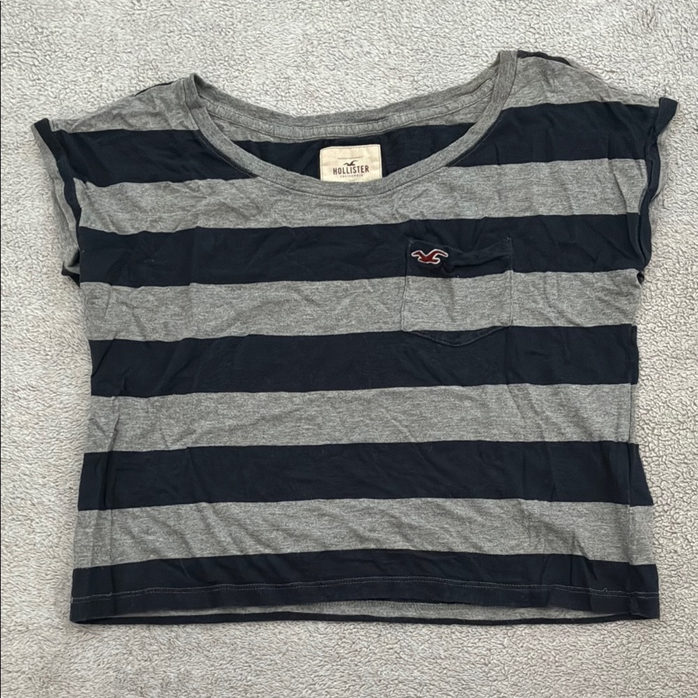 Hollister Gray and Navy Striped Crop Top